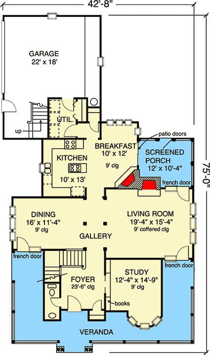 Plan 19204GT: Gracious Veranda - Floor Plan - Main Level - Country, Victorian