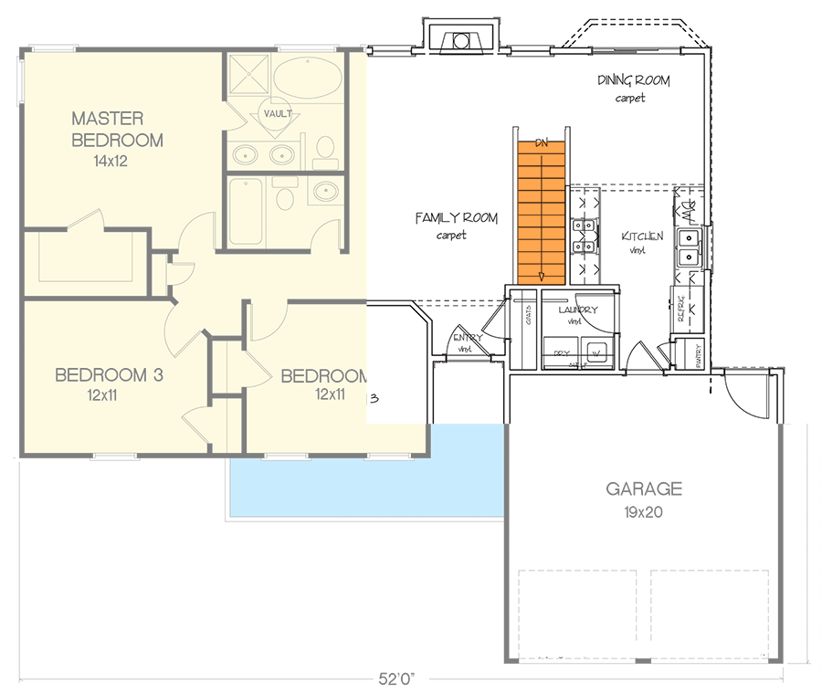 Plan 2001GA: Lovely Brick Ranch - Floor Plan - Basement Stairs Location - Ranch