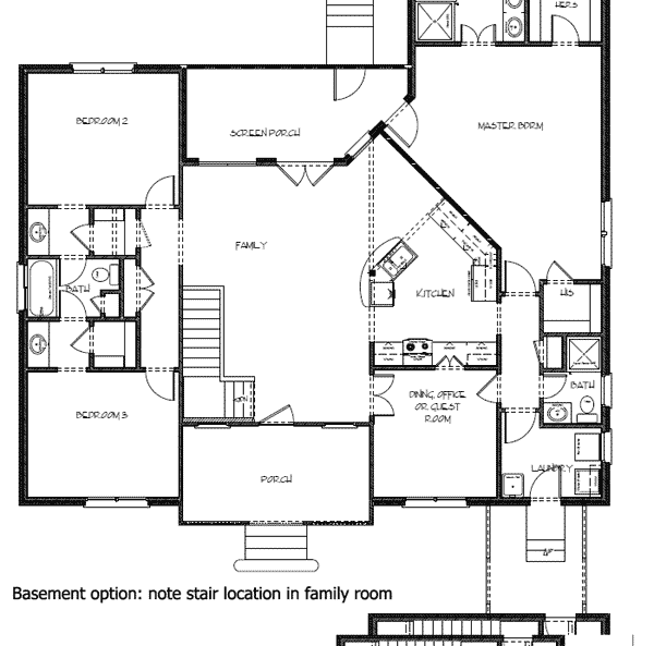 Plan 20045GA: One-story Brick Home Plan with 2-Car Courtyard-Entry Garage - Floor Plan - Optional - Traditional