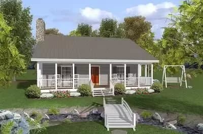 Southern Traditional House Plan with Relaxing Front and Rear Porches - 953 Sq Ft