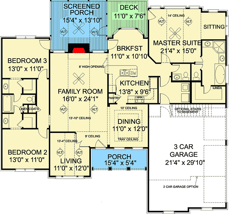 Plan 20064GA: Lovely Craftsman Ranch - Floor Plan - Main Level - Ranch, Traditional