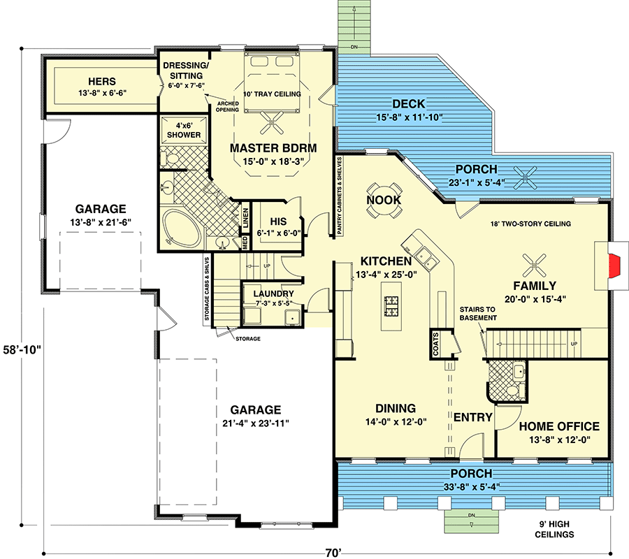 Plan 20071GA: Country Home Plan with Outdoor Living Front and Back - Floor Plan - Main Level - Country, Craftsman, Northwest