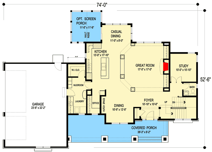 Plan 20081GA: Striking Design with Open Floor Plan - Floor Plan - Main Level - Country, Craftsman, Southern, Traditional