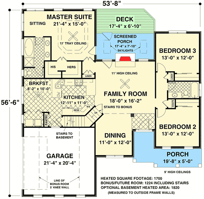 Plan 20097GA: Inviting Craftsman Ranch - 1700 Sq Ft - Floor Plan - Main Level - Craftsman, Ranch