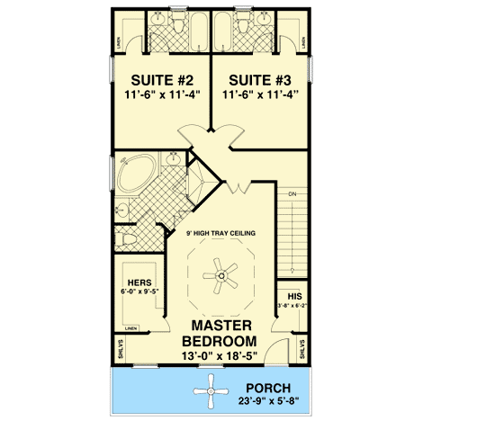 Plan 20106GA: Cozy 3 Bed Cottage With Stacked Porches - Floor Plan - 2nd Floor - Cottage, Country, New Orleans, Southern