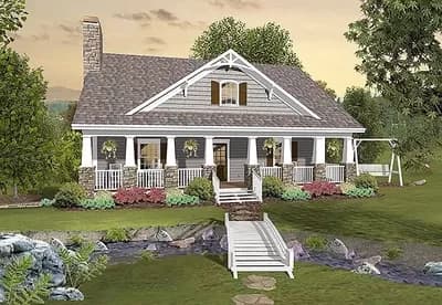 Country Craftsman House Plan with Stacked Rear Porches and a Drive-Under Garage