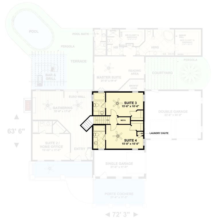 Plan 20122GA: Mountain Home with Side Courtyard - Floor Plan - 2nd Floor - Craftsman, Mountain, Vacation