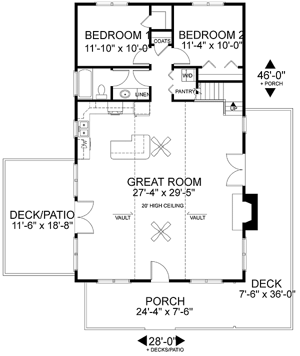 Plan 2013GA: Vacation Retreat - Floor Plan - Main Level - Cottage, Mountain, Vacation