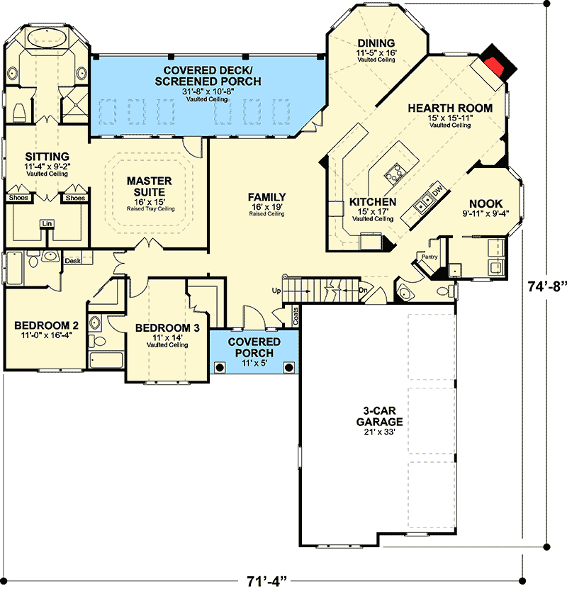 Plan 2067GA: Classic Brick Ranch Home Plan - Floor Plan - Main Level - Ranch, Southern, Traditional