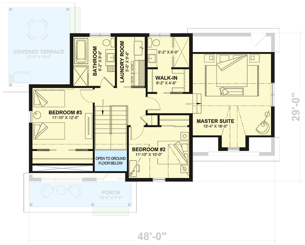 Plan 21002DR: Charming Modern Farmhouse Plan with 3 Bedrooms and Covered Terrace - Floor Plan - 2nd Floor - Country, Farmhouse, Modern Farmhouse