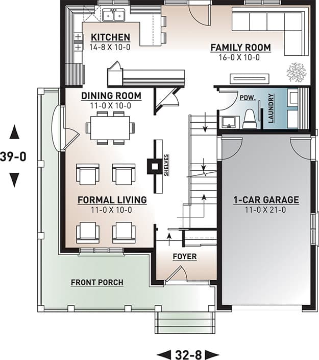 Plan 21010DR: Two-Story Home Plan with Master Suite Sitting Area - Floor Plan - Main Level - Country