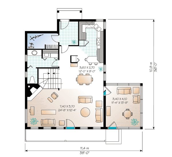 Plan 2104DR: Sloping Lot Vacation Home Plan - Floor Plan - Main Level - Cottage, Country, Vacation