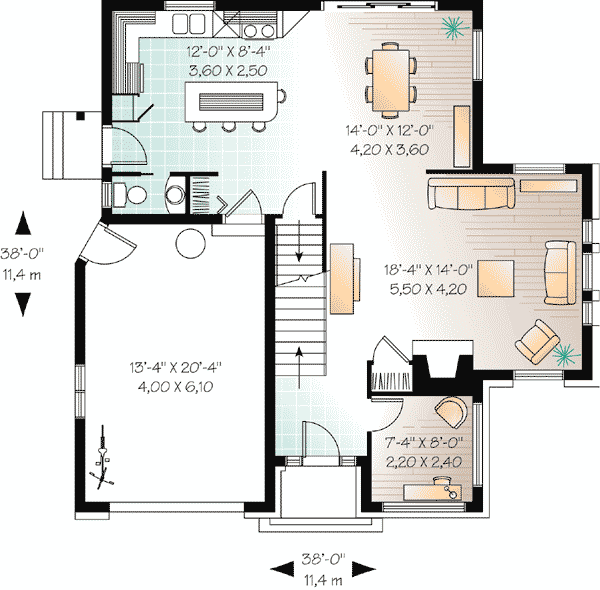 Plan 21061DR: 2-Story House Plan with Upstairs Bedrooms and Laundry - Floor Plan - Main Level - Traditional