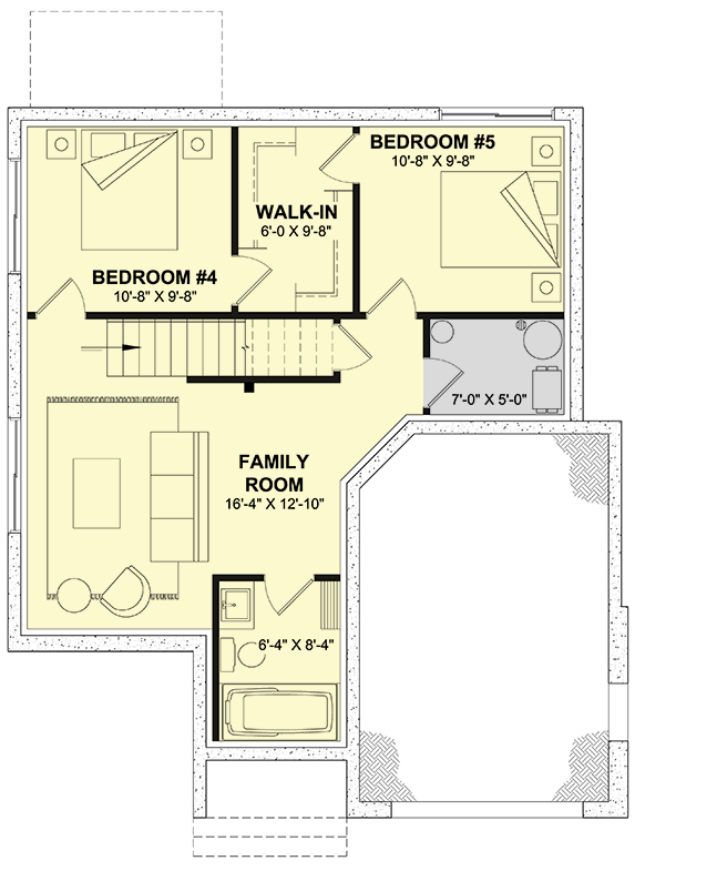 Plan 21070DR: Two-Story New American House Plan with 5-Bedrooms and Finished Basement - 2288 Sq Ft - Floor Plan - Lower Level - Country, New American, Traditional, Transitional