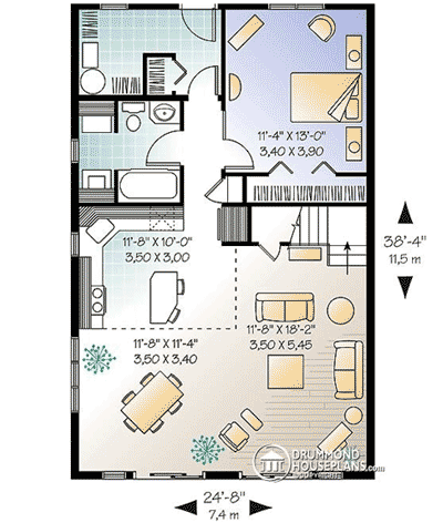 Plan 21076DR: Vacation Escape with Sleeping Loft - Floor Plan - Main Level - Cabin, Cottage, Mountain, Rustic, Vacation