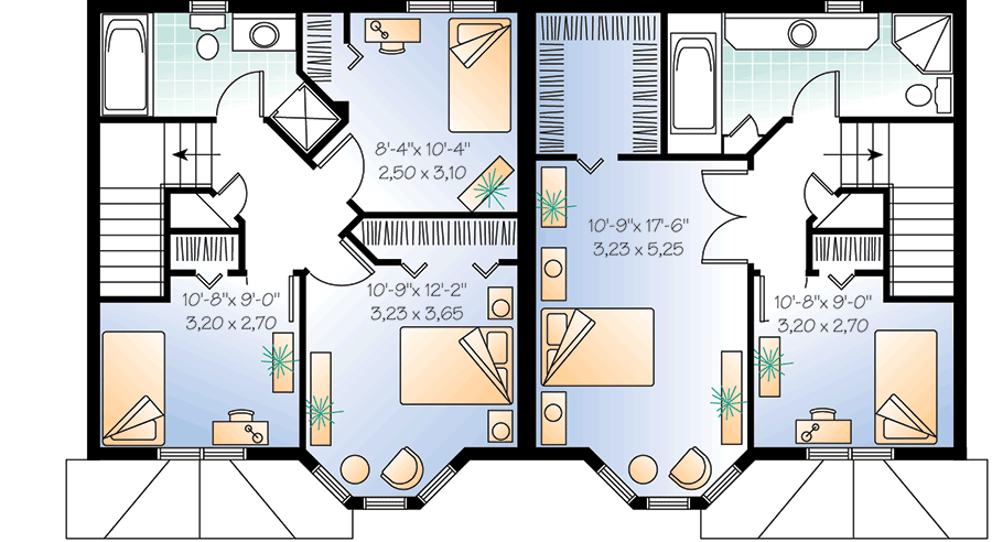 Plan 21081DR: Economical Duplex with Covered Entry - Floor Plan - 2nd Floor - Traditional