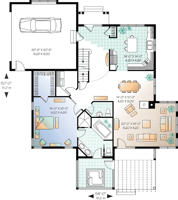 Plan 21095DR: Master Down and Guest Bedrooms Up 3 Bed Cottage House Plan - 2220 Sq Ft - Floor Plan - Main Level - Cottage, Country, Traditional