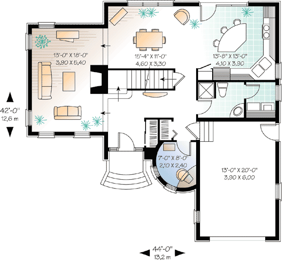 Plan 21101DR: Home Plan with Turret and Options - 1972 Sq Ft - Floor Plan - Main Level - European, Traditional