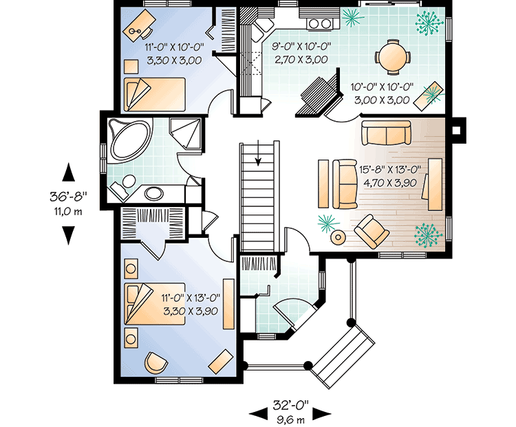 Plan 2111DR: Charming Bungalow House Plan - 1006 Sq Ft - Floor Plan - Main Level - Cottage, Country, Vacation