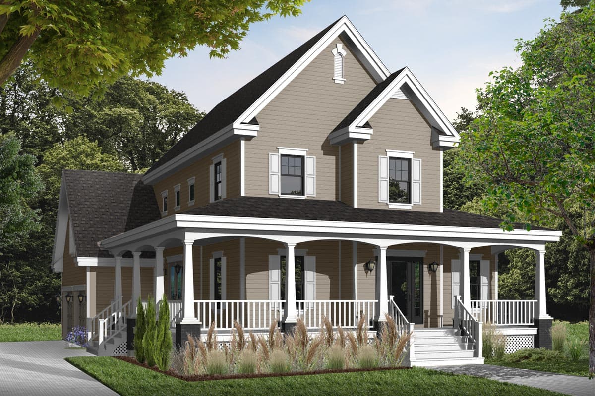 Plan 21117DR: Country House Plan with See-Through Fireplace - Image #4 - Country, Farmhouse