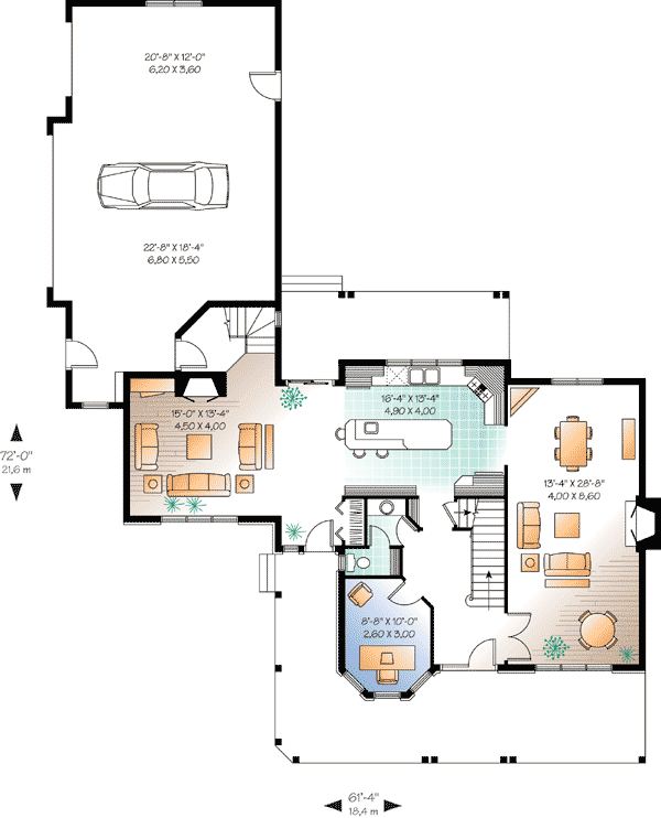 Plan 21122DR: Cascading Gables, Wrap-Around Porch - Floor Plan - Main Level - Country