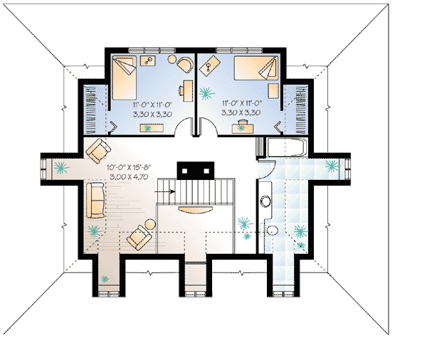 Plan 21138DR: Four-Sided Wraparound Porch - Floor Plan - 2nd Floor - Country, Vacation