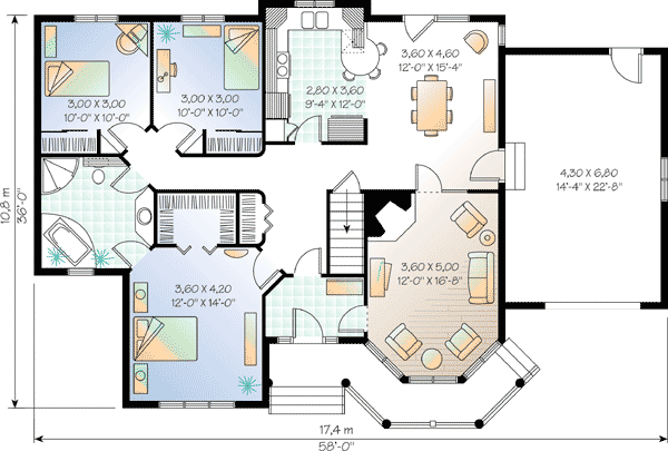 Plan 2114DR: American Country - Floor Plan - Main Level - Cottage, Traditional
