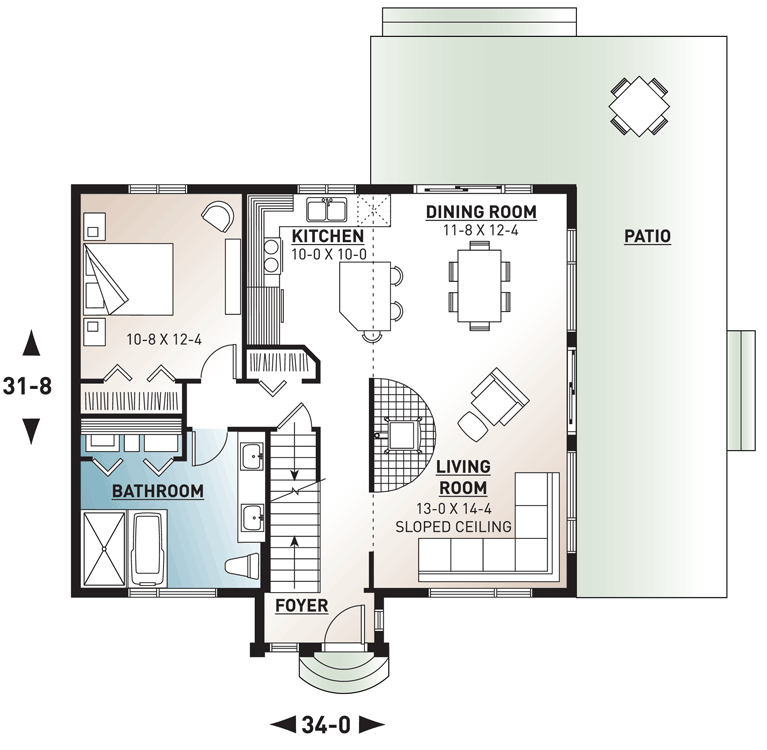 Plan 21149DR: Cottage With Great Natural Light - Floor Plan - Main Level - Contemporary, Vacation