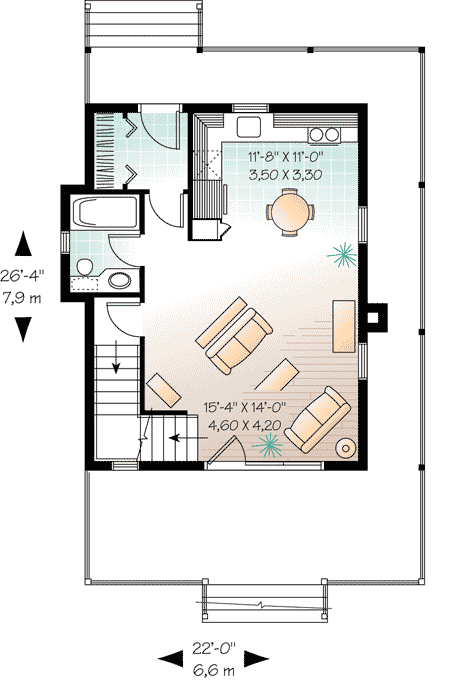 Plan 21150DR: Two-Story Cottage House Plan - Floor Plan - Main Level - Country, Vacation