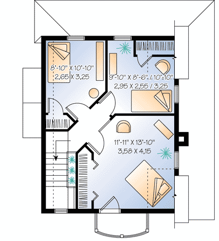 Plan 21150DR: Two-Story Cottage House Plan - Floor Plan - 2nd Floor - Country, Vacation