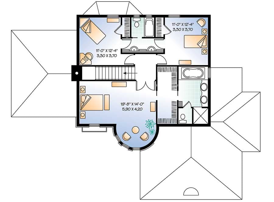 Plan 21167DR: Elegant 3-Bed House Plan with Distinctive Turret - 2338 Sq Ft - Floor Plan - 2nd Floor - European, French Country, Traditional