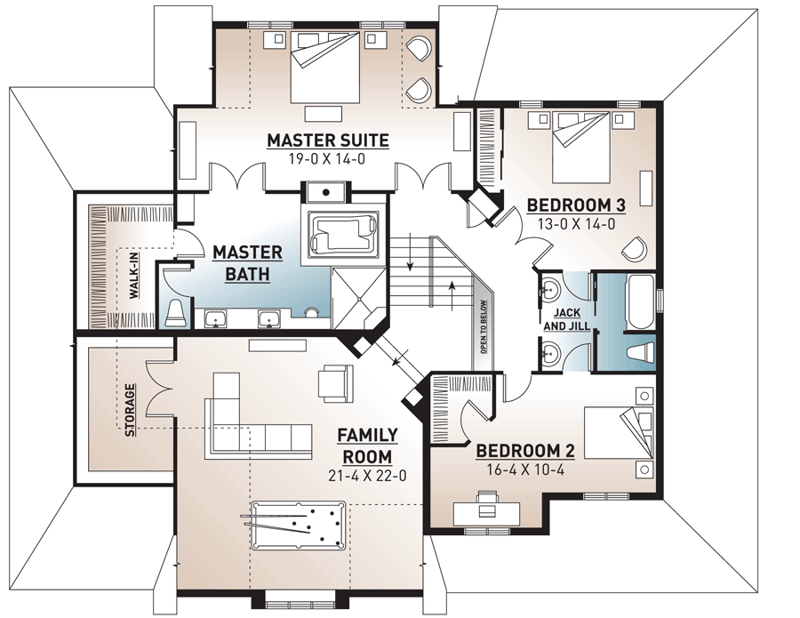 Plan 21168DR: Two Story House Plan with Upstairs Family Room - 3805 Sq Ft - Floor Plan - 2nd Floor - Country
