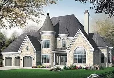 Chateau-like 3-Bed House Plan with Turret