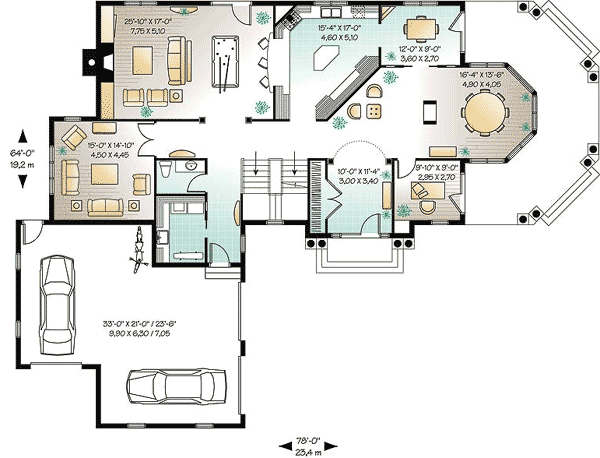 Plan 21176DR: Gambrel-Style House Plan with Wraparound Porch - 4075 Sq Ft - Floor Plan - Main Level - Country