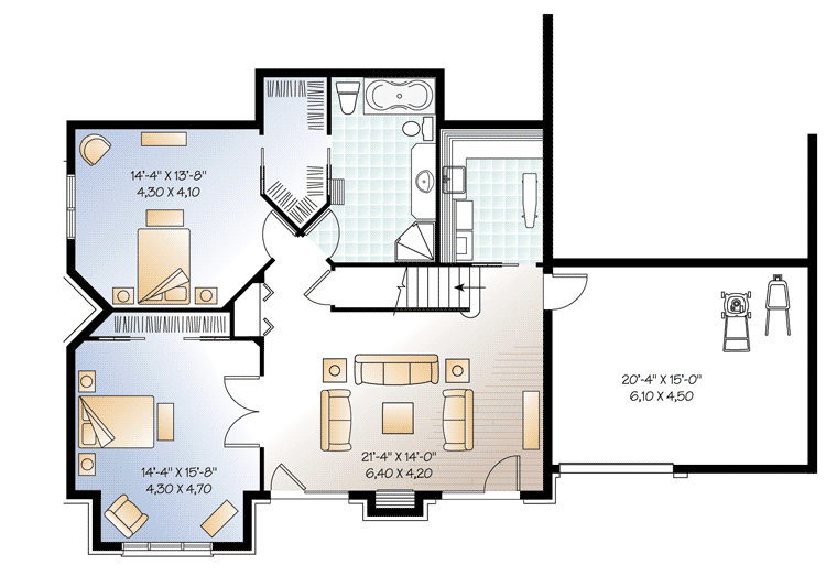Plan 21181DR: Vacation Retreat For The Rear-Sloping Lot - Floor Plan - Lower Level - Cabin, Craftsman, Mountain, Rustic, Vacation
