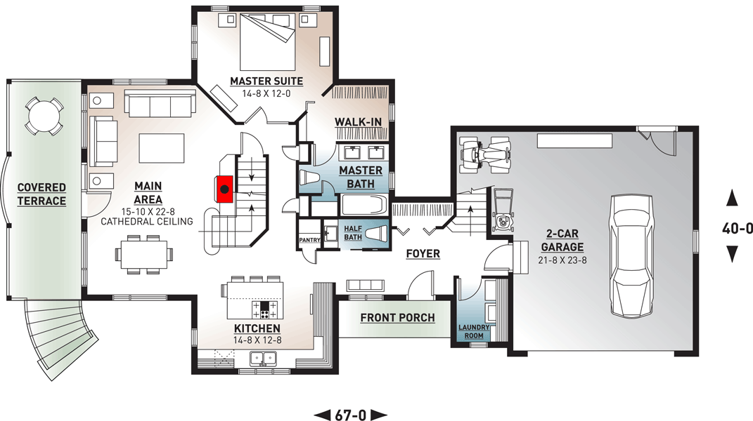 Plan 21184DR: Private Guest Suite in Cottage Design - Floor Plan - Main Level - Cottage, Country, Vacation