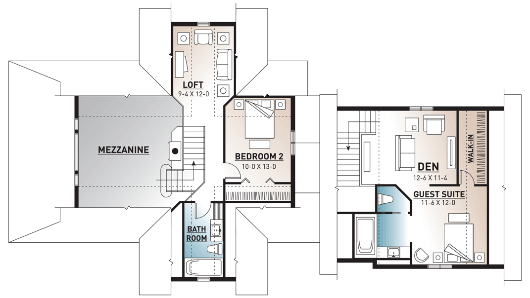 Plan 21184DR: Private Guest Suite in Cottage Design - Floor Plan - 2nd Floor - Cottage, Country, Vacation