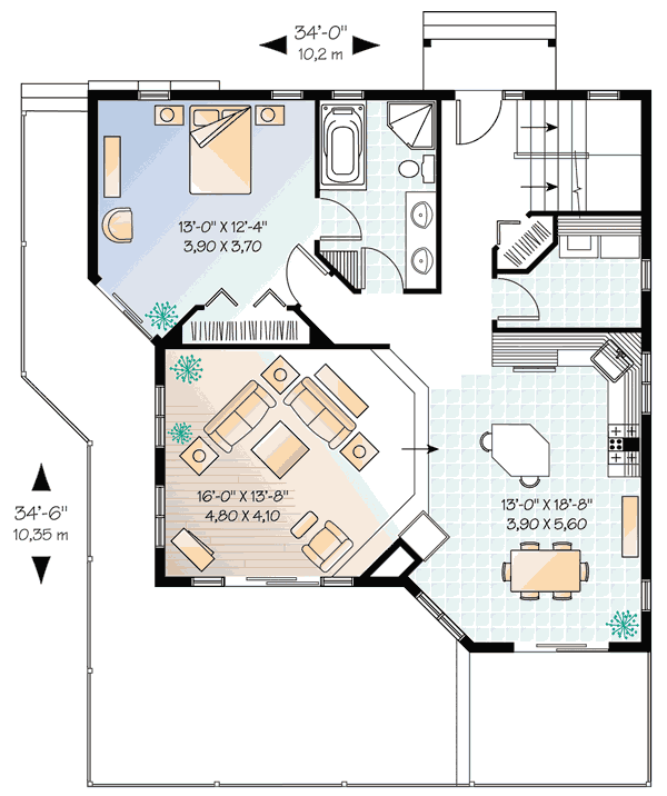 Plan 21185DR: House Plan with Stunning Beach or Mountain Views - 1737 Sq Ft - Floor Plan - Main Level - Beach, Coastal, Cottage, Mountain, Vacation