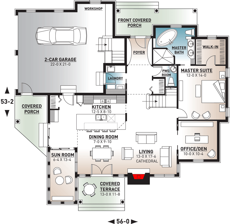 Plan 2122DR: Window-Filled 3-Bed House Plan - 2111 Sq Ft - Floor Plan - Main Level - Traditional