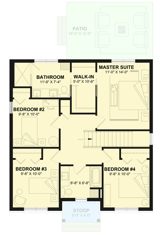 Plan 21220DR: 2-Story Symmetrical Modern Farmhouse Plan with All Bedrooms Upstairs - 1881 Sq Ft - Floor Plan - 2nd Floor - Country, Modern Farmhouse, New American, Traditional