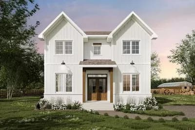 2-Story Symmetrical Modern Farmhouse Plan with All Bedrooms Upstairs - 1881 Sq Ft