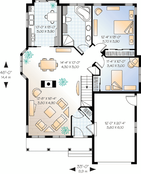 Plan 21228DR: Two Bedroom Cottage House Plan - Floor Plan - Main Level - Cottage, Country, Vacation