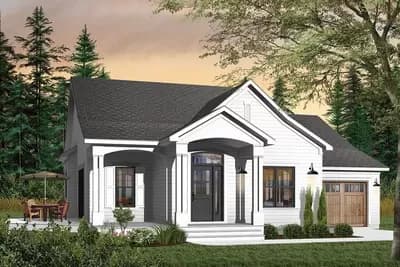 One-story House Plan with Angled Front Porch