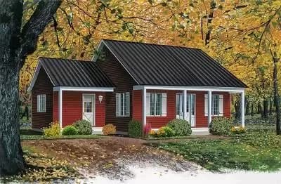 Country Details Brighten Compact Cabin House Plan