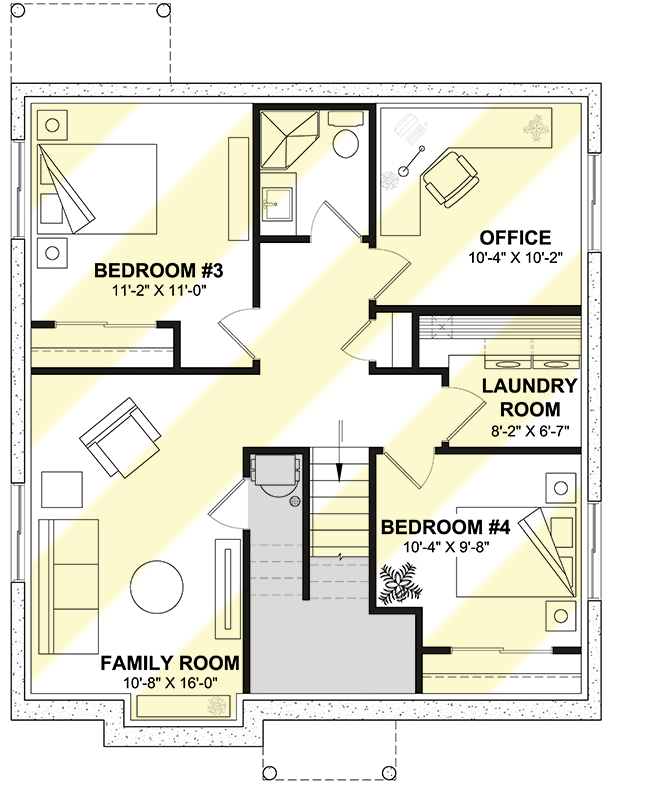 Plan 21296DR: 2-Bed House Plan with Lower Level Laundry and Expansion - 960 Sq Ft - Floor Plan - Lower Level - Traditional