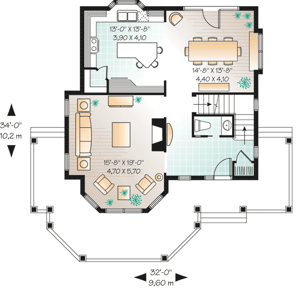 Plan 21374DR: Abundant Windows - Floor Plan - Main Level - Country, Farmhouse