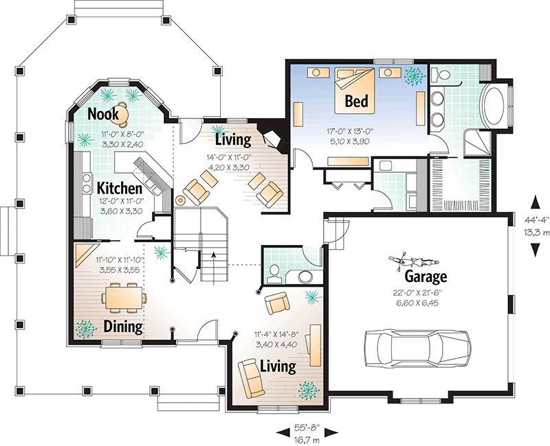 Plan 21404DR: Country Farmhouse with Flair - Floor Plan - Main Level - Country, Farmhouse, Traditional