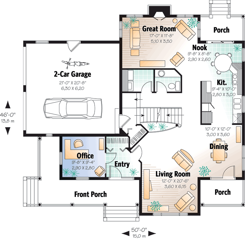 Plan 2141DR: Three Charming Porches - Floor Plan - Main Level - Country, Farmhouse