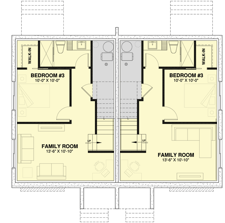 Plan 21422DR: Duplex House Plan with Matching Units Under 1,200 Square Feet - Floor Plan - Lower Level