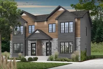 Duplex House Plan with Matching Units Under 1,200 Square Feet